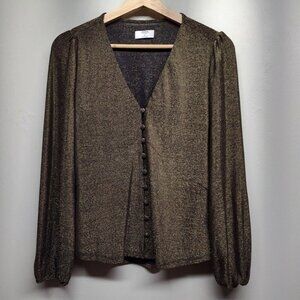 Untuckit Blouse Top Women Size S Black Gold Metallic Long Sleeve Stretch Party